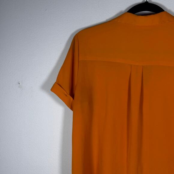 Pink Rose Orange Button Up Blouse Women's Shirt Size Small Pre-Loved - Picture 9 of 12